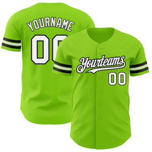 Custom Neon Green White-Black Authentic Baseball Jersey