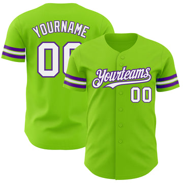 Custom Neon Green White-Purple Authentic Baseball Jersey