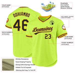 Custom Neon Green Black-Gold Authentic Throwback Baseball Jersey