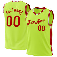 Load image into Gallery viewer, Custom Neon Green Red-White Authentic Throwback Basketball Jersey
