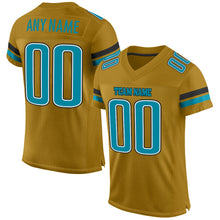 Load image into Gallery viewer, Custom Old Gold Teal-Black Mesh Authentic Football Jersey
