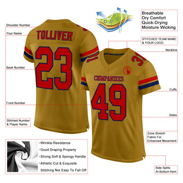 Custom Old Gold Red-Navy Mesh Authentic Football Jersey
