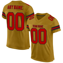 Load image into Gallery viewer, Custom Old Gold Red-Black Mesh Authentic Football Jersey
