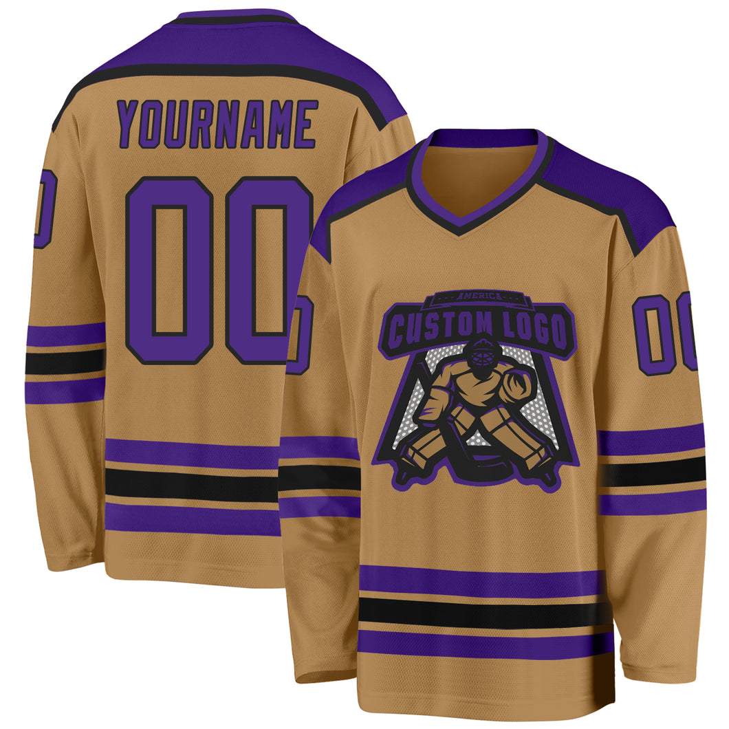 Custom Old Gold Purple-Black Hockey Jersey