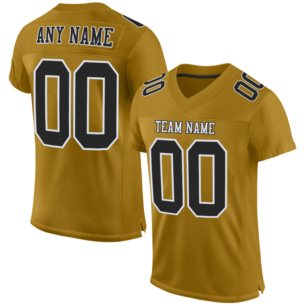 Custom Old Gold Black-White Mesh Authentic Football Jersey