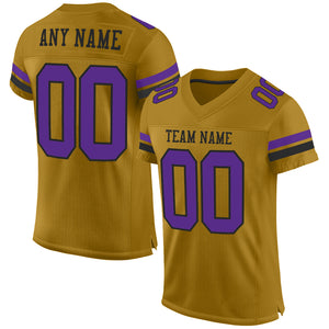 Custom Old Gold Purple-Black Mesh Authentic Football Jersey