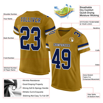 Custom Old Gold Navy-White Mesh Authentic Football Jersey