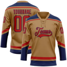 Load image into Gallery viewer, Custom Old Gold Red-Navy Hockey Lace Neck Jersey
