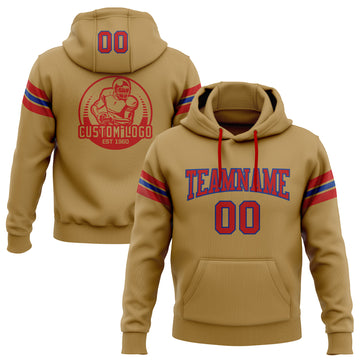 Custom Stitched Old Gold Red-Royal Football Pullover Sweatshirt Hoodie
