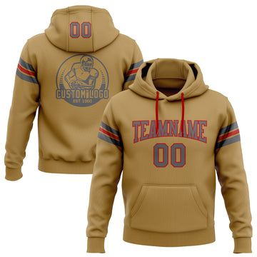 Custom Stitched Old Gold Steel Gray-Red Football Pullover Sweatshirt Hoodie