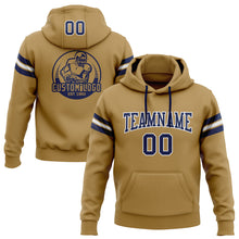 Load image into Gallery viewer, Custom Stitched Old Gold Navy-White Football Pullover Sweatshirt Hoodie
