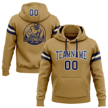 Custom Stitched Old Gold Navy-White Football Pullover Sweatshirt Hoodie