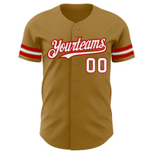 Load image into Gallery viewer, Custom Old Gold White-Red Authentic Baseball Jersey
