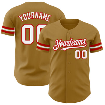 Custom Old Gold White-Red Authentic Baseball Jersey