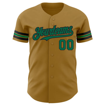 Custom Old Gold Kelly Green-Black Authentic Baseball Jersey