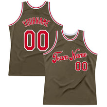 Load image into Gallery viewer, Custom Olive Red-White Authentic Throwback Salute To Service Basketball Jersey
