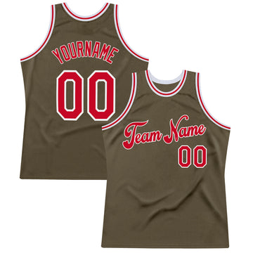 Custom Olive Red-White Authentic Throwback Salute To Service Basketball Jersey