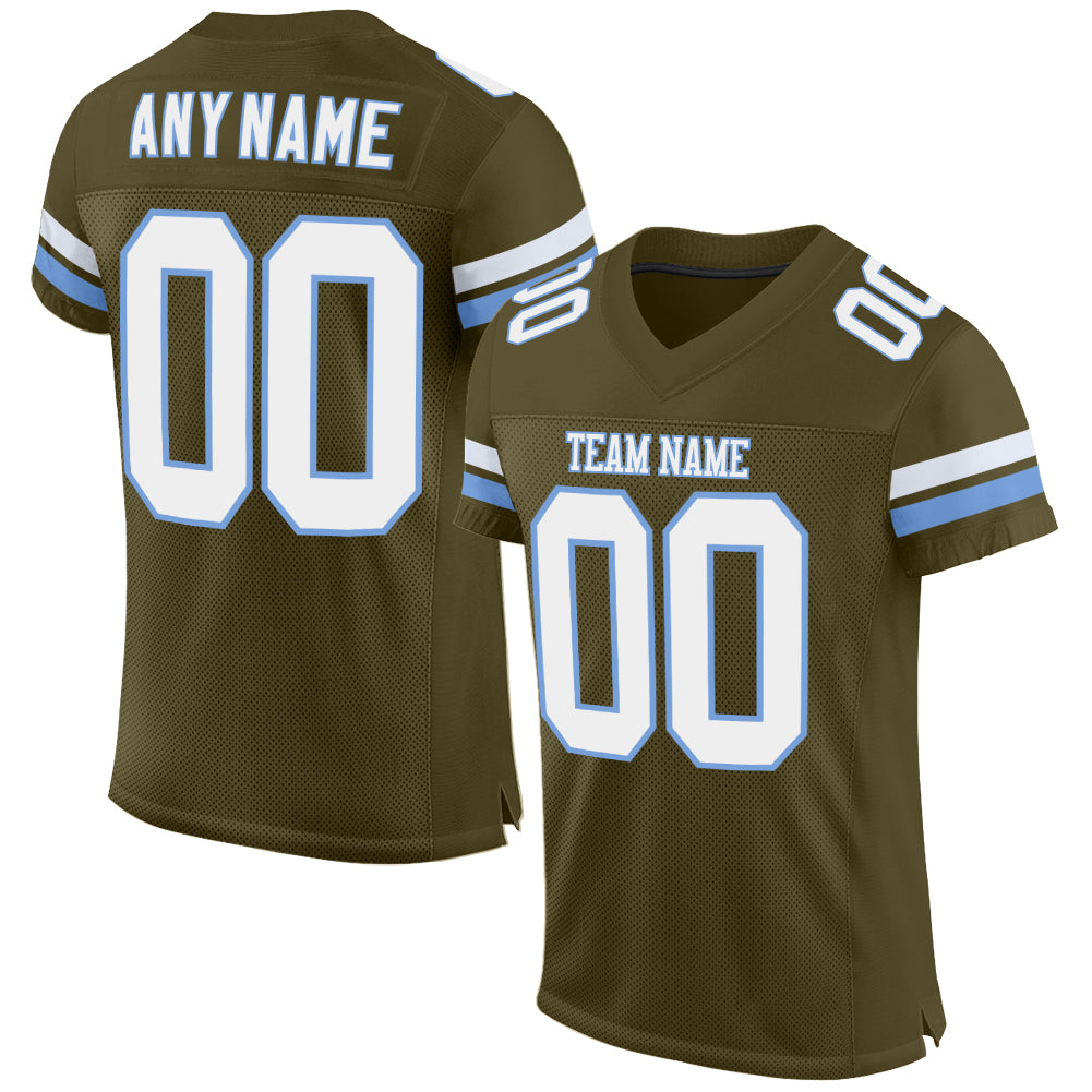 Custom Olive White-Light Blue Mesh Authentic Salute To Service Football Jersey