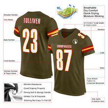 Load image into Gallery viewer, Custom Olive White-Gold Mesh Authentic Salute To Service Football Jersey
