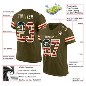 Custom Olive Vintage USA Flag-Cream Mesh Authentic Salute To Service Football Jersey