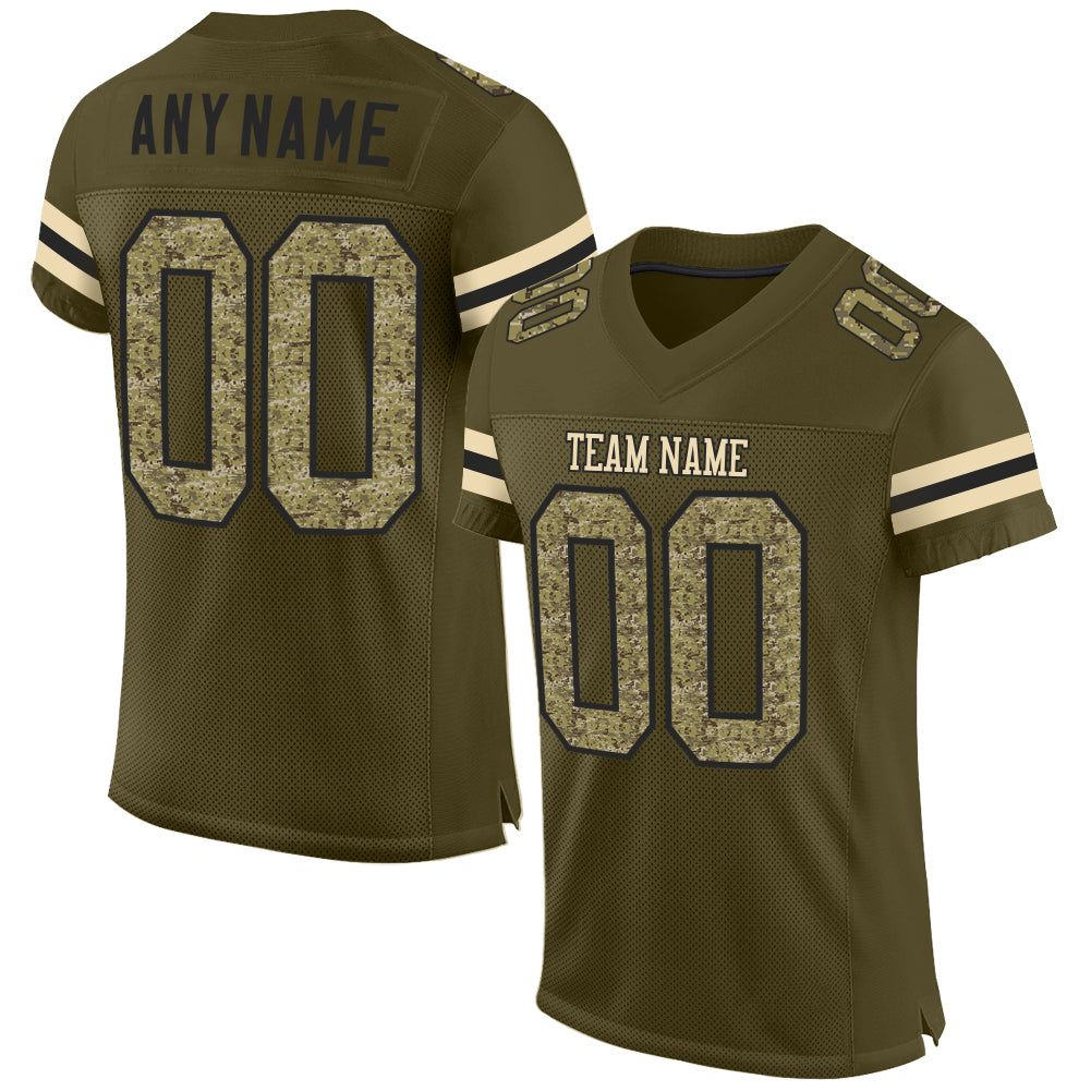 Custom Olive Camo-Black Mesh Authentic Salute To Service Football Jersey