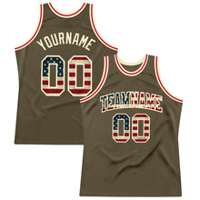 Load image into Gallery viewer, Custom Olive Vintage USA Flag-Cream Authentic Throwback Salute To Service  Basketball Jersey
