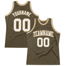 Load image into Gallery viewer, Custom Olive White-Old Gold Authentic Throwback Salute To Service  Basketball Jersey
