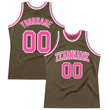 Load image into Gallery viewer, Custom Olive Pink-White Authentic Throwback Salute To Service  Basketball Jersey
