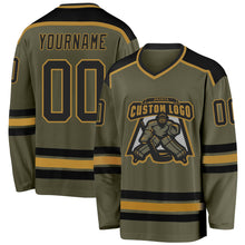 Load image into Gallery viewer, Custom Olive Black-Old Gold Salute To Service Hockey Jersey
