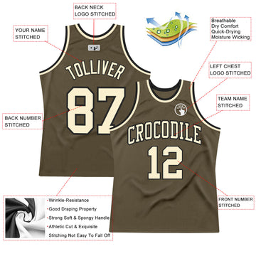 Custom Olive Cream-Black Authentic Throwback Salute To Service Basketball Jersey