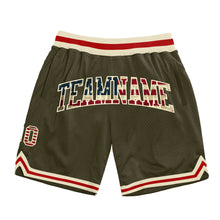 Load image into Gallery viewer, Custom Olive Vintage USA Flag Cream-Red Authentic Throwback Salute To Service Basketball Shorts

