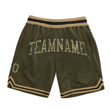 Load image into Gallery viewer, Custom Olive Camo Black-Old Gold Authentic Throwback Salute To Service Basketball Shorts
