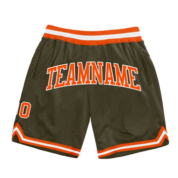Custom Olive Orange-White Authentic Throwback Salute To Service Basketball Shorts