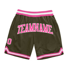 Load image into Gallery viewer, Custom Olive Pink-White Authentic Throwback Salute To Service Basketball Shorts
