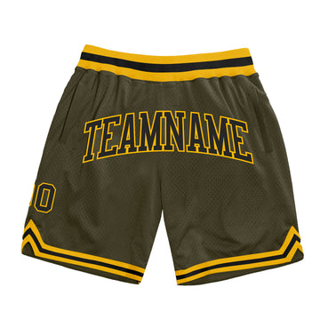 Custom Olive Black-Gold Authentic Throwback Salute To Service Basketball Shorts