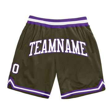 Custom Olive White-Purple Authentic Throwback Salute To Service Basketball Shorts