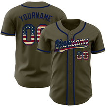 Load image into Gallery viewer, Custom Olive Vintage USA Flag-Navy Authentic Salute To Service Baseball Jersey
