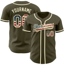 Load image into Gallery viewer, Custom Olive Vintage USA Flag-Cream Authentic Salute To Service Baseball Jersey
