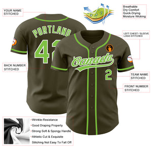 Custom Olive Neon Green-White Authentic Salute To Service Baseball Jersey