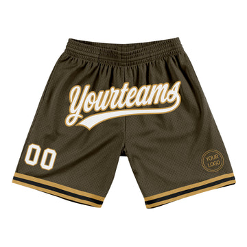 Custom Olive White Old Gold-Black Authentic Throwback Salute To Service Basketball Shorts