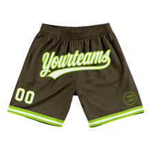 Load image into Gallery viewer, Custom Olive White-Neon Green Authentic Throwback Salute To Service Basketball Shorts
