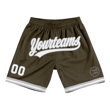 Custom Olive White-Gray Authentic Throwback Salute To Service Basketball Shorts