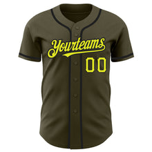 Load image into Gallery viewer, Custom Olive Neon Yellow-Black Authentic Salute To Service Baseball Jersey
