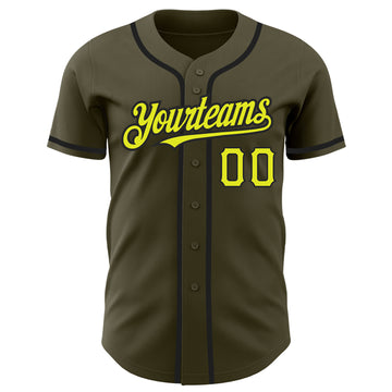 Custom Olive Neon Yellow-Black Authentic Salute To Service Baseball Jersey