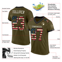 Load image into Gallery viewer, Custom Olive Vintage USA Flag Cream-Black Mesh Authentic Salute To Service Football Jersey
