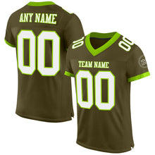 Load image into Gallery viewer, Custom Olive White-Neon Green Mesh Authentic Salute To Service Football Jersey
