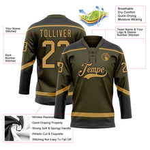 Load image into Gallery viewer, Custom Olive Old Gold-Black Salute To Service Hockey Lace Neck Jersey
