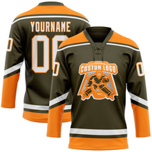 Load image into Gallery viewer, Custom Olive White-Bay Orange Salute To Service Hockey Lace Neck Jersey
