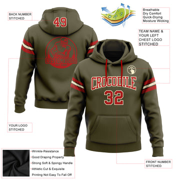 Custom Stitched Olive Red-Cream Football Pullover Sweatshirt Salute To Service Hoodie