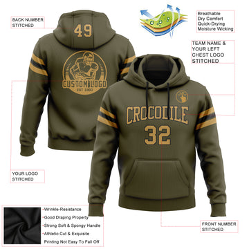 Custom Stitched Olive Old Gold-Black Football Pullover Sweatshirt Salute To Service Hoodie